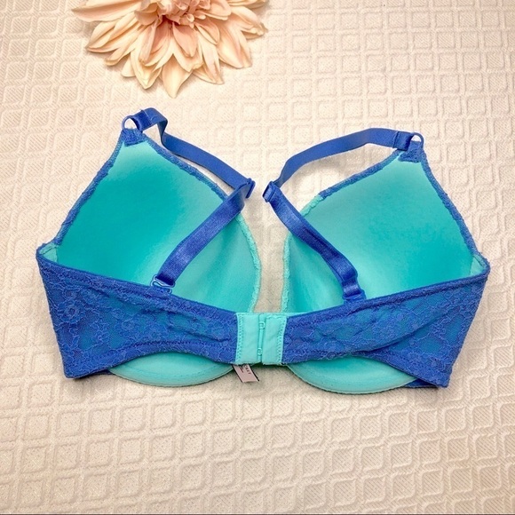 Victoria Secret Green Blue Lace Lined Perfect Coverage Bra 32DD - Picture 5 of 8
